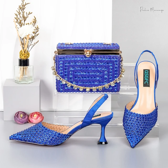 Latest Party Shoes Bags Match Nigerian - New Crystal Decoration