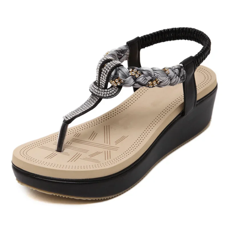 CEYANEAO Fashion Platform Sandals For Women Bohemia Beach Sandals Rhinestone T-Strap Women Shoes Woman Plus Size BZT704