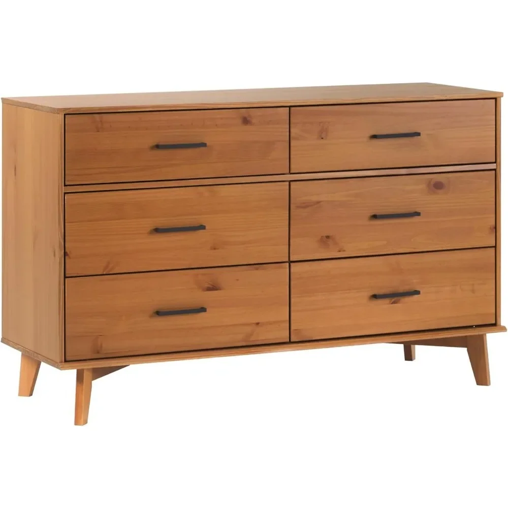 Modern Solid Pine Wood 6-Drawer Dresser with Metal Handles and Generous Storage Space, 52 Inch, Caramel Finish 2