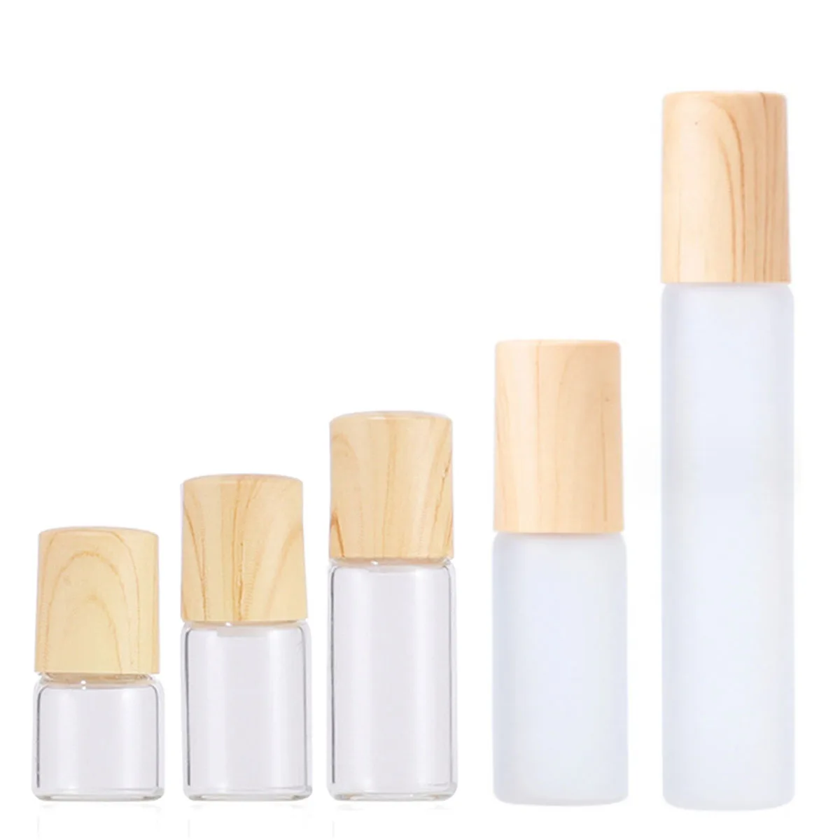 Flaconi A Rullo Per Olio Essenziale In Vetro 20X 50X 1Ml 2Ml 3Ml 5Ml 10Ml Rotolo Trasparente Smerigliato Su Fiale Tappo Per Vernice In Legno Pp Coperc