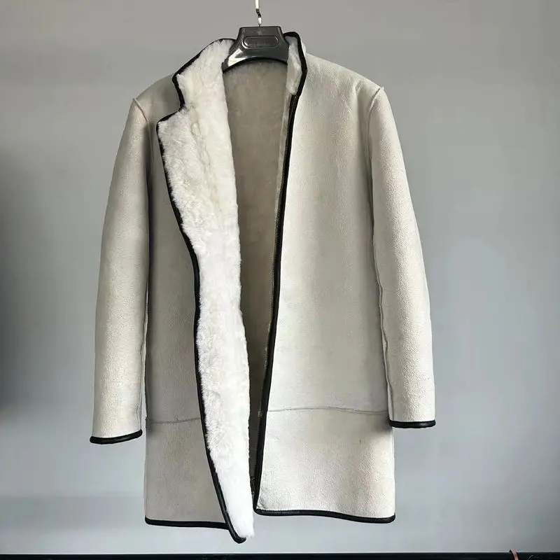 Winter Thicken Warm Sheepskin Fur Integration Long Real Leather Jacket Liner Men Women Whole Skin Lengthened Sheepskin Jacket