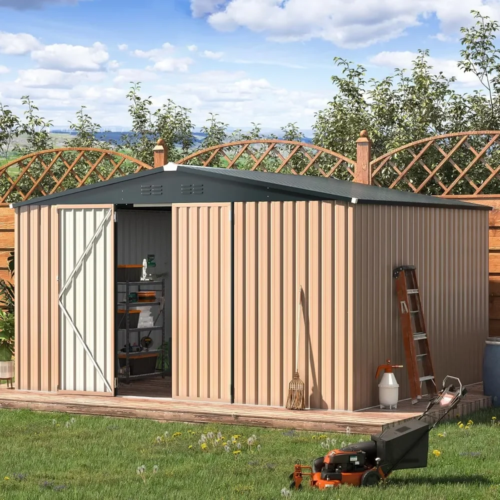 Storage Shed Ourdoor 12' x 10' , Extra Large Steel Yard Shed (116 Sq.Ft Land) Design of Lockable Doors, Utility and Tool Storage