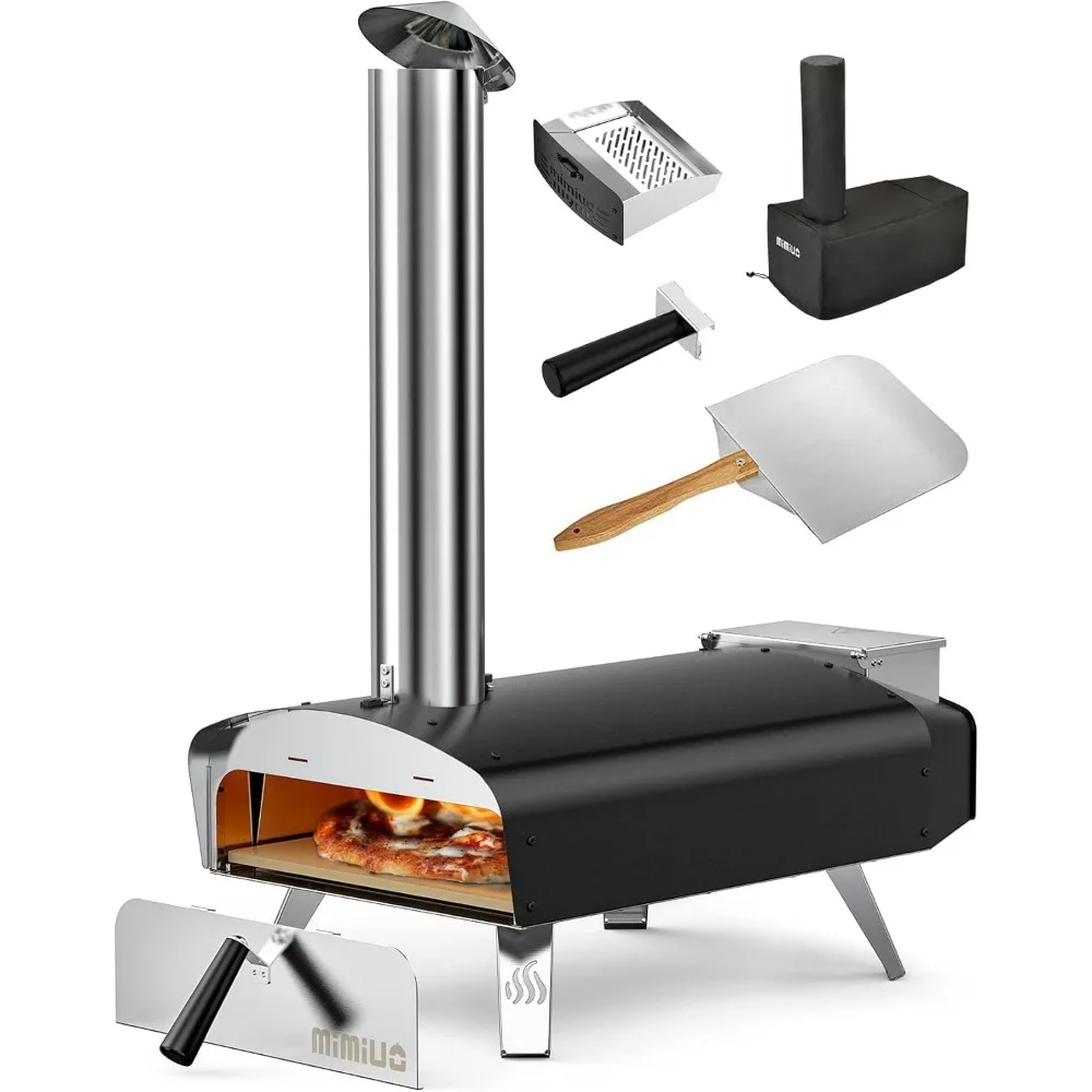 Outdoor Pizza Oven Wood Pellet 12 Pizza Ovens with Pizza Stone and Peel, Portable Wood-Fired Oven Stove