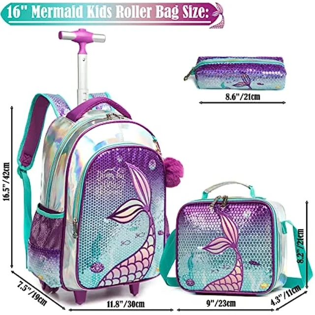 1PC Maletas Mochila Para Niñas, Lindo Equipaje De Sirena Rodante Con  Ruedas, Bolsa De Equipaje De Mano Para Niños