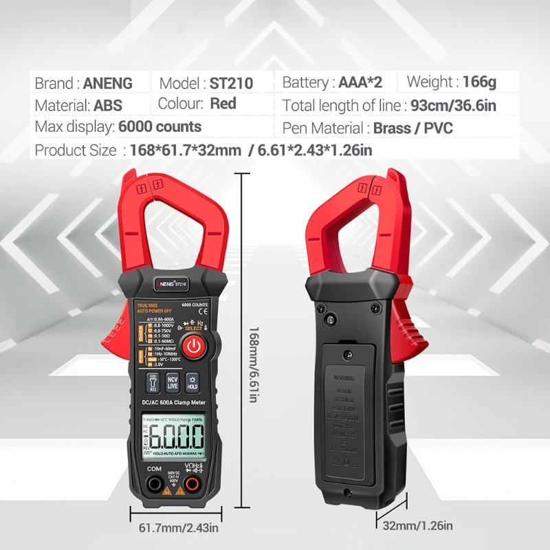 ST210 600A 전류 테스터 용 전문 디지털 멀티 미터 클램프 미터 6000은 Eletric 용 RMS 암페어 측정기를 계산합니다.