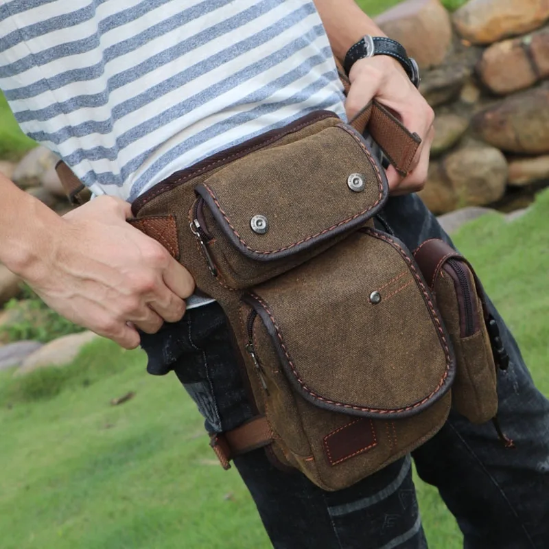 Men's Canvas Travel Motorcycle Riding Messenger Shoulder Hip Bum Fanny