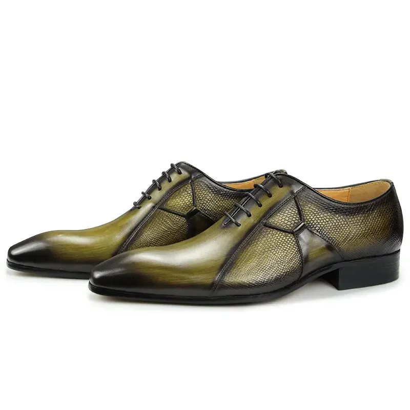 Oxfords Leather Dress Shoes for Male Office Formal Social Elegant Shoe Wedding Place High Quality Fashion Printing Khaki Black