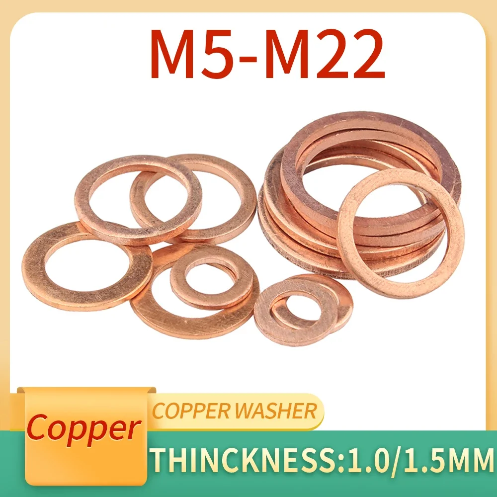 10/20/50Pcs M5 M6 M8 M10 M12 M14 M16 M18 M20 M22 Solid Copper Washer Shim Flat Ring Gasket Rings Seal Plain Spacer Washers