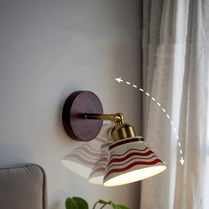 Wall Lamp Bedroom Log Bedside Lamp Cream Style Simple Ceramic shade Vintage New Aisle Living Room Background Wall Cotton Lamp