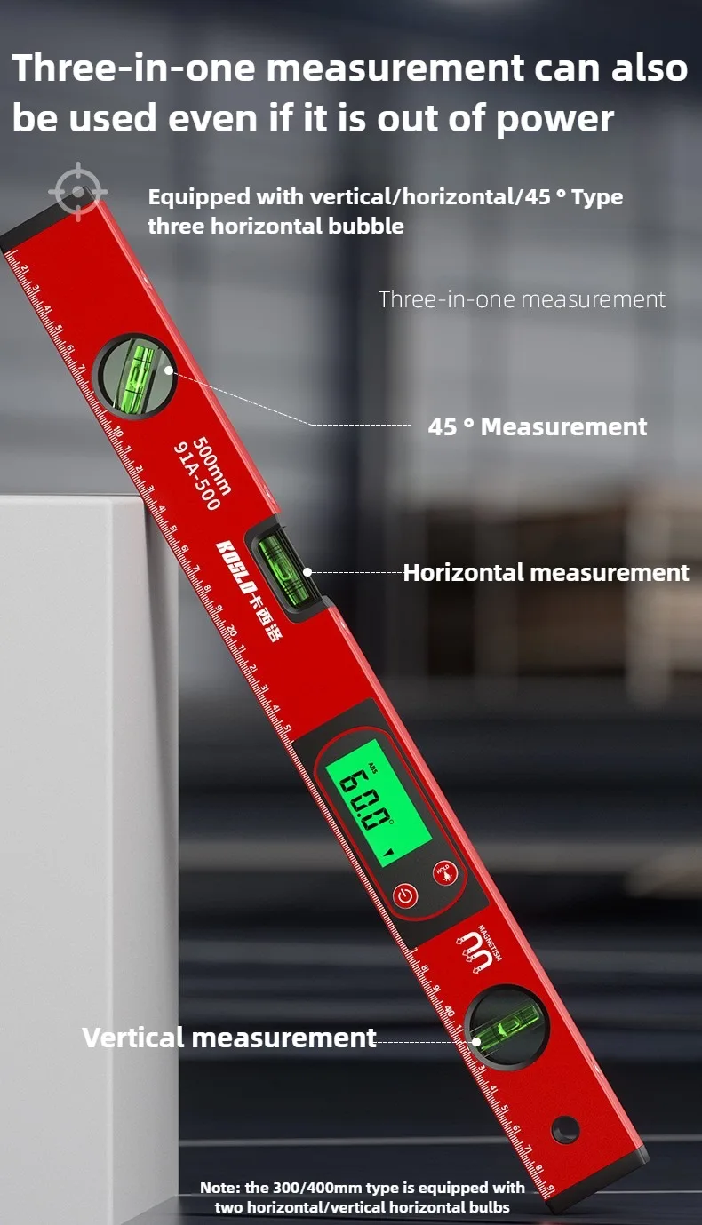 30/40/50cm Electronic Digital Display Level Ruler Magnetic Angle Meter Aluminum Alloy Level Protractor Inclinometer 90 Degree