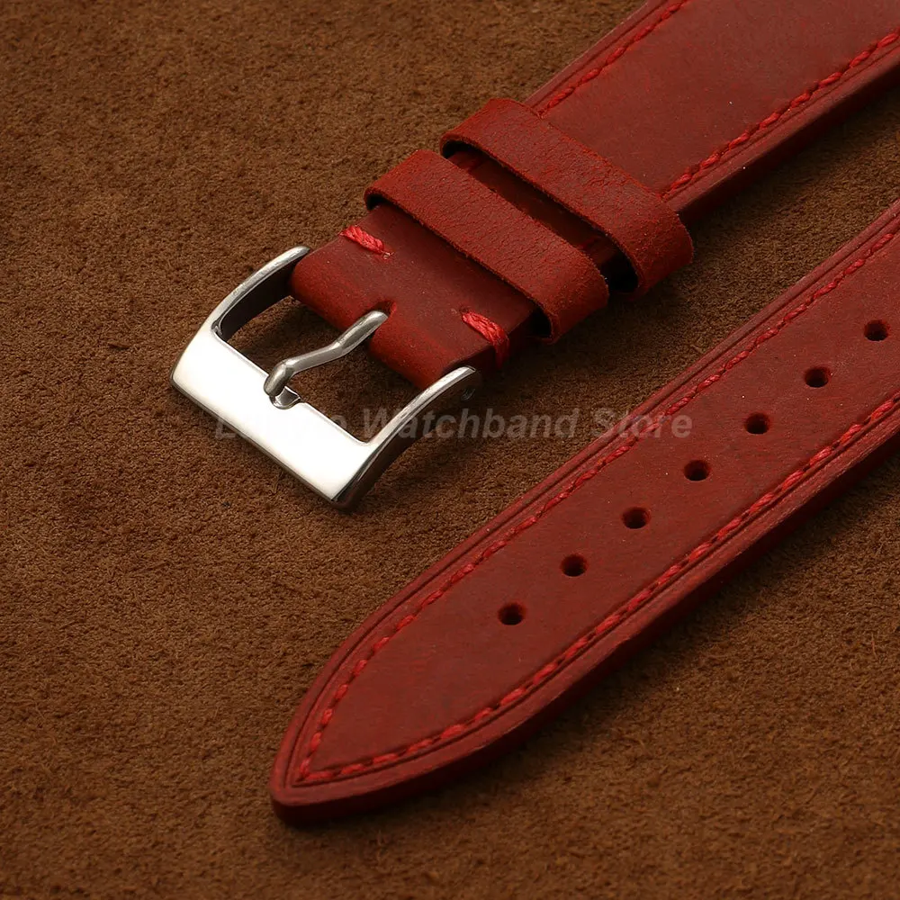 Men's Vintage Crazy Horse Leather Watch Strap with Quick Release - Retro Casual Replacement Wristband