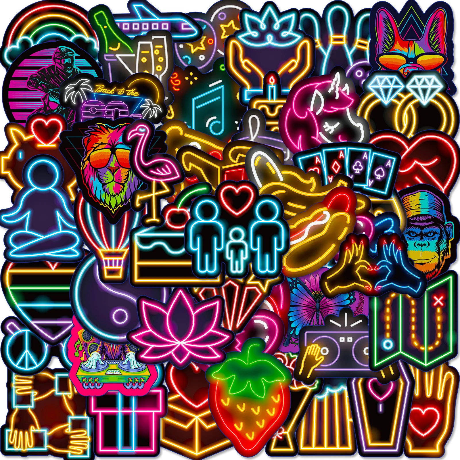 10/30/50Pcs Cartoon Neon Light Graffiti Stickers Suitcase Laptop Phone Guitar Water Cup Helmet Car Skateboard Kids Toys Stickers