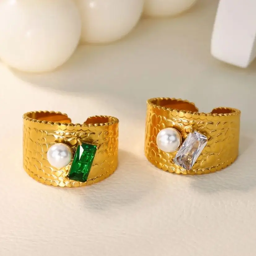 Zircon Textured Pearl Rings for Women