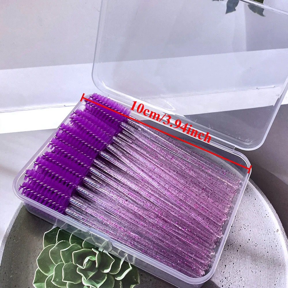New 50pcs Eyelashes Brush Box Packing Crystal Diamond Handle Makeup Brushes Mascara Wands Applicator Eyelash Extension Supplies