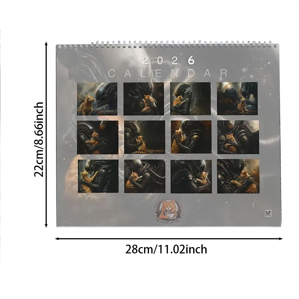 2026 New Alien Cat Calendar Creative Design Calendar Home Decor Schedule Time Tool Gift For Cat Lovers 12-Month Calendar