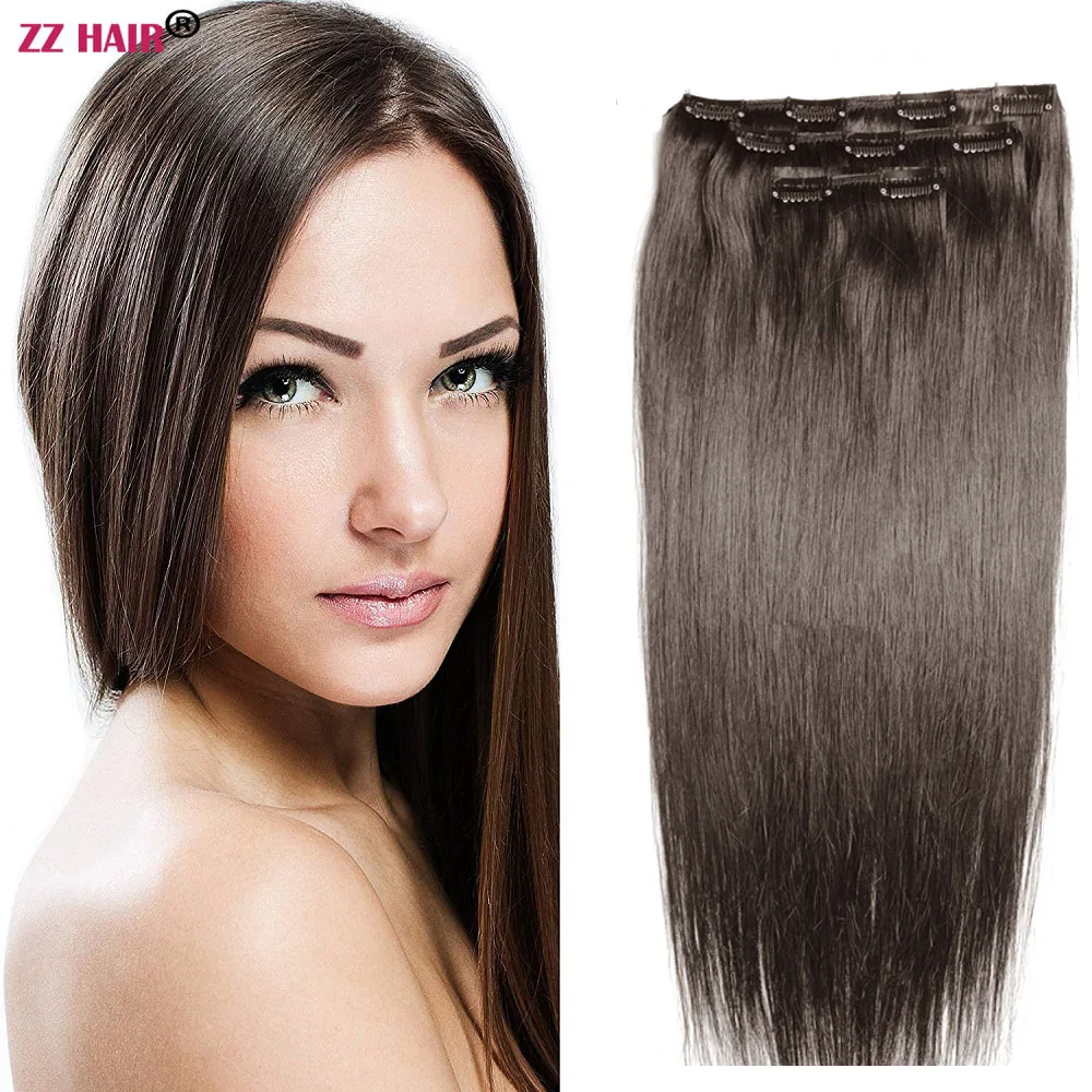 ZZHAIR Human Remy Hair Extensions 16"-24" 3 Pcs Set 100g Clips-in Three Pieces 1x20cm 1x15 cm 1x10cm Natural Straight