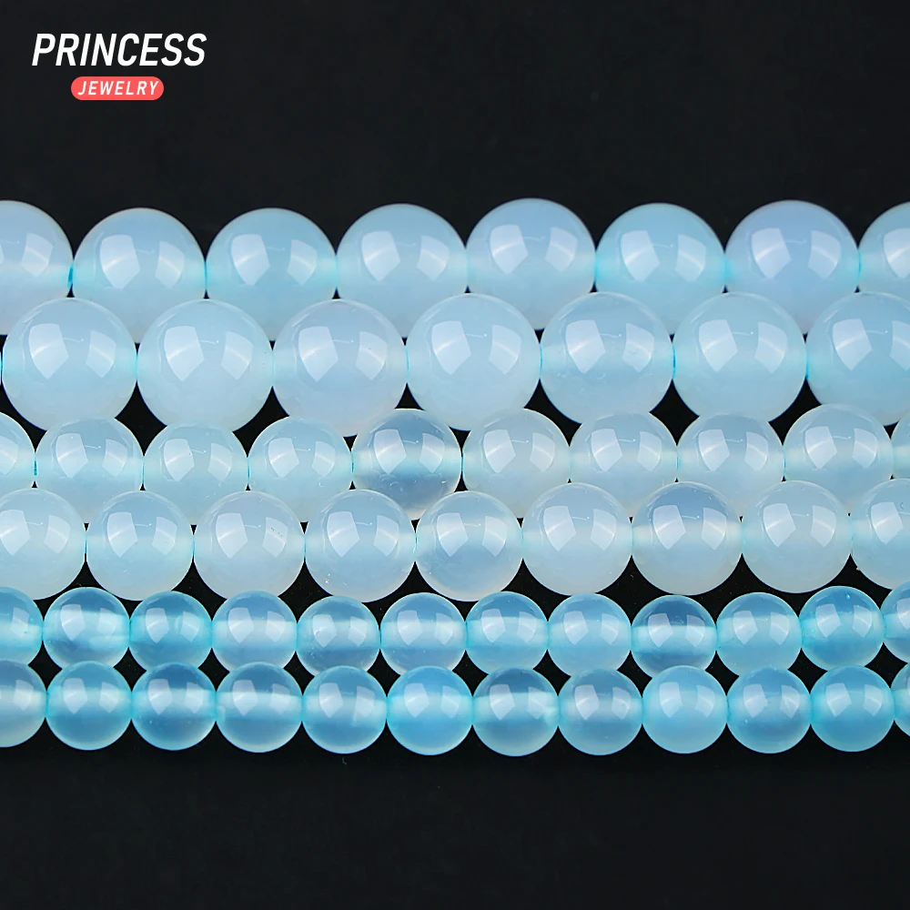 

Natural Sky Blue Agate Chalcedony Round Beads for Jewelry Making DIY Bracelet Necklace Gem Stones Beads Accessori Wholesale