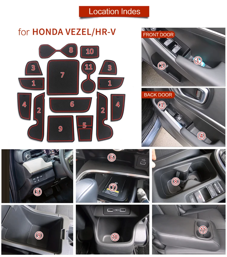 Smabee für Honda Vezel HR-V 2021-2024 HRV (Nicht passend für 2025) Rutschfeste Schlitzauslegung Getränkehalter-Matte Rutschfeste Türunterlage Auto-Zubehör – Detail 12