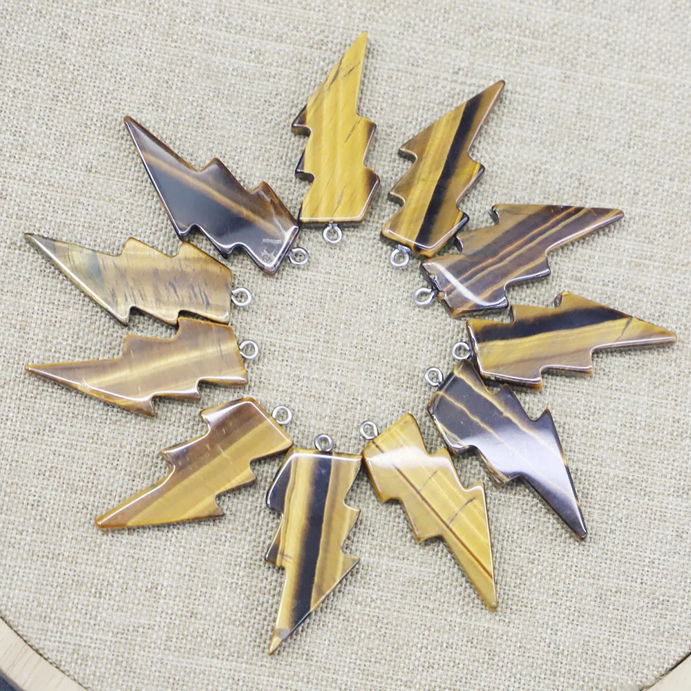 New Hot 42x20MM Natural Tiger Eye Stone Lightning Pendants Charms for Healing Crystals Necklace Jewelry Making 10pcs Wholesale