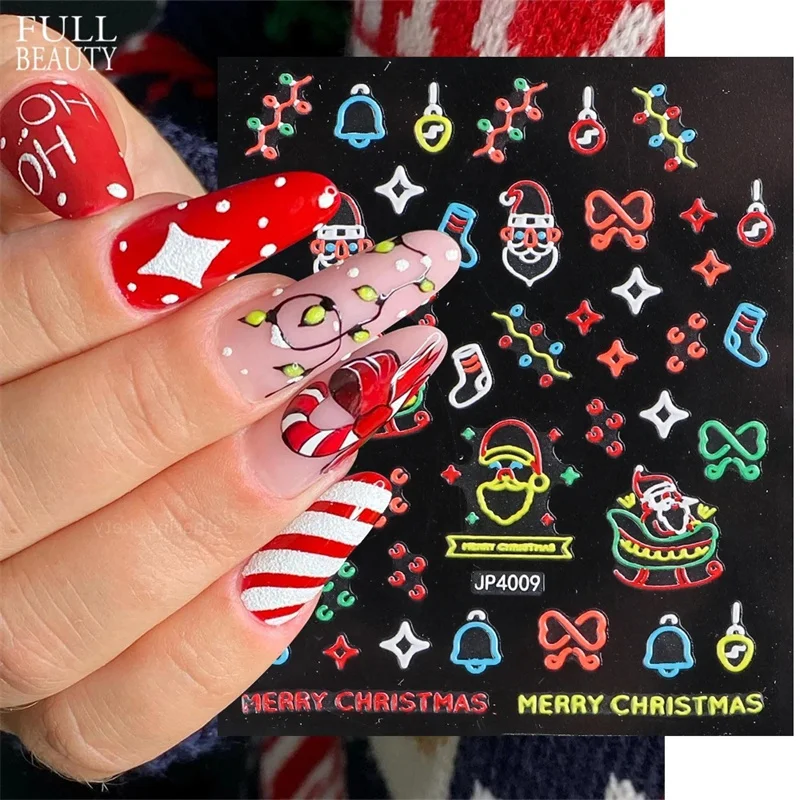 

1pcs Cute Christmas Nail Stickers Sparkly Snowflakes Deer Elk Santa Claus Sliders For Nails DIY Press On Nails Art Decorations