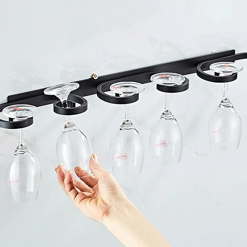 Creative Wall-mounted Wine Glass Holder For 2/4/6 Cups Aluminum Alloy Goblet Storage Rack Bar Home Punch-free Wine Glass Holder