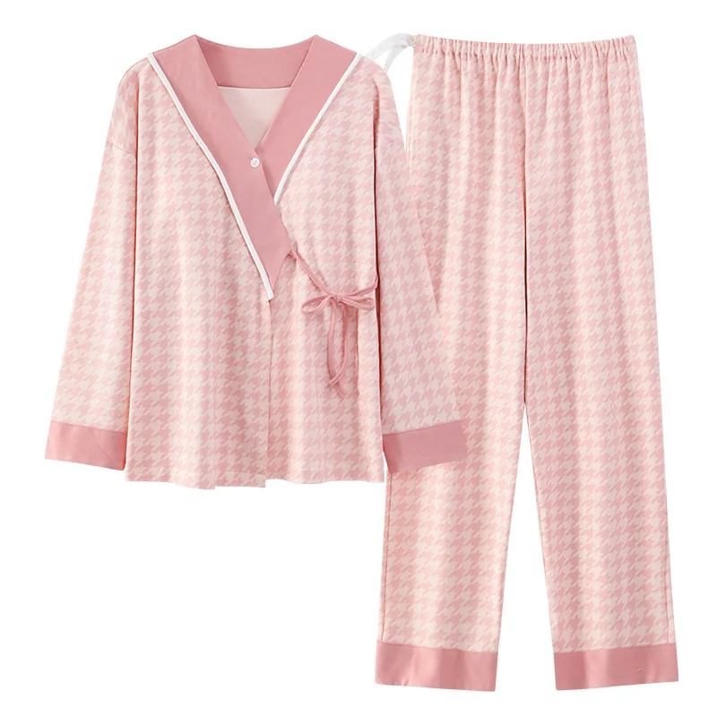 Postpartum Clothing with Chest Cushion Autumn Postpartum Women Pajamas Maternity Ladies Breastfeeding Clothes Pregnancy Homewear - 4