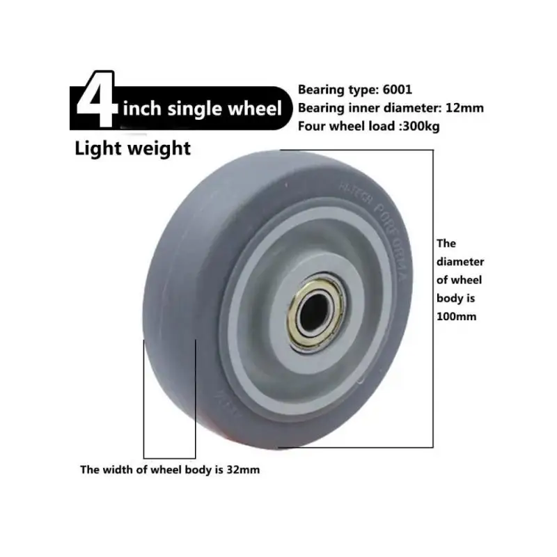 

(4 Packs) 4-inch Tpr Universal Caster Gray Double Axis Quiet Wear-resistant Wheel Diameter 100mm