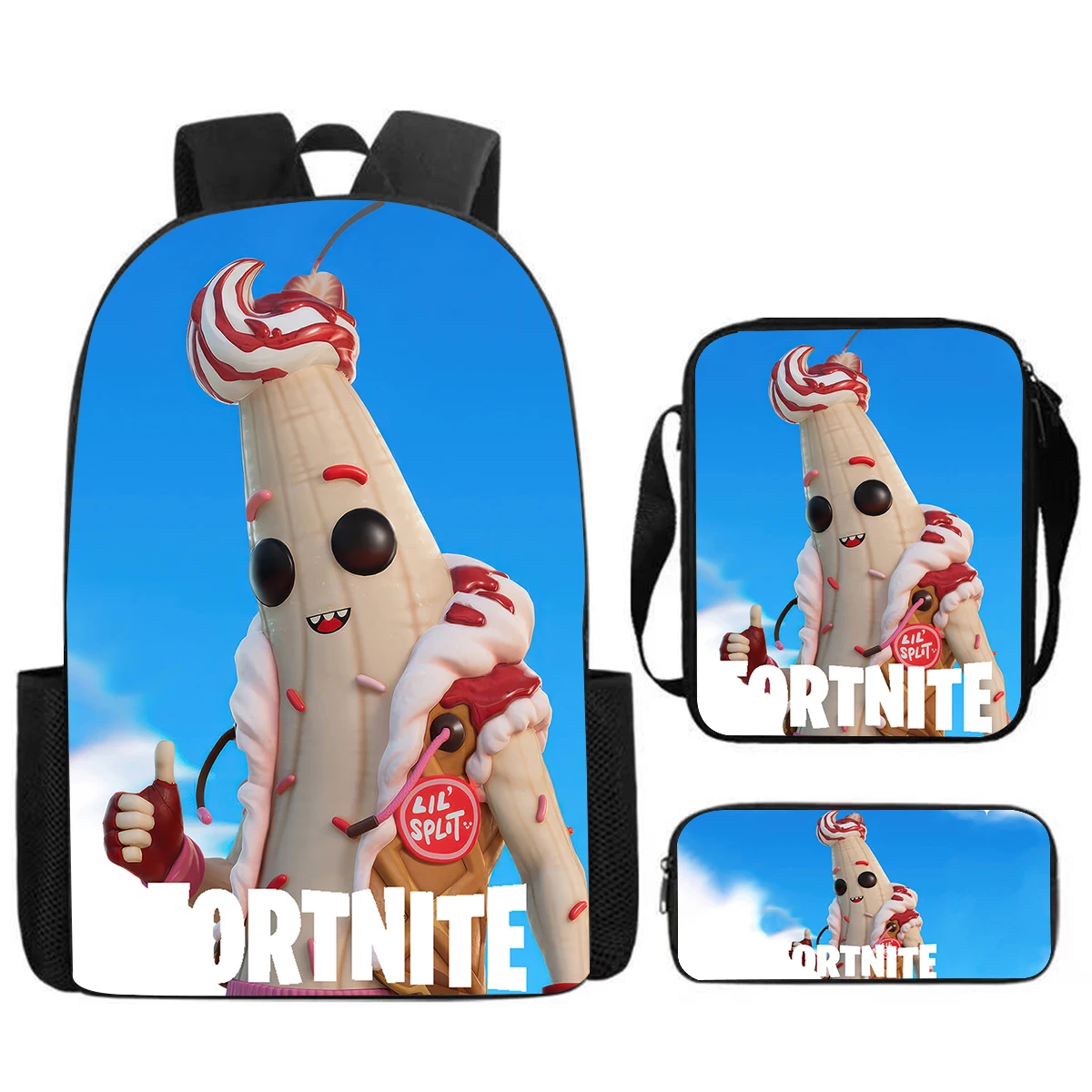 Fortnite Cartoon Backpack 3-Piece Set - Backpack, Crossbody Bag & Pencil Case, Large Capacity, Perfect Gift for Kids 1