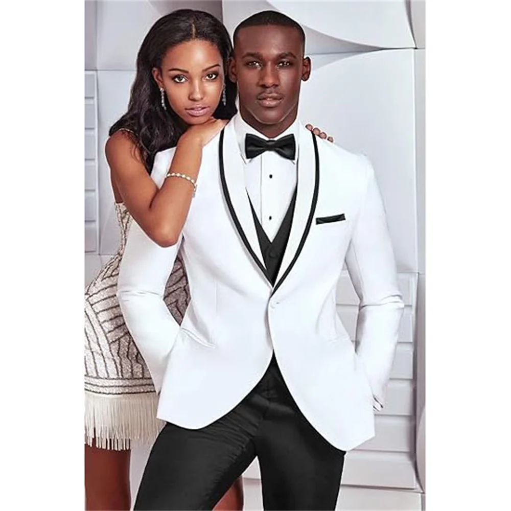 Men's 3 Piece Tuxedo Suit Slim Fit Shawl Lapel One Button Blazer Dinner Business Wedding Suits Set