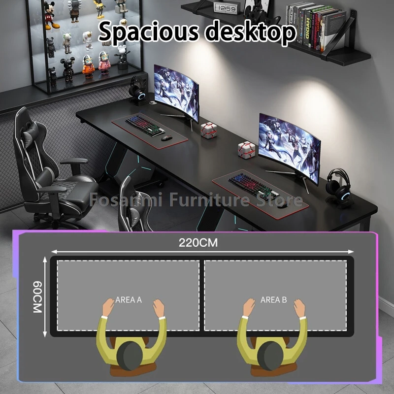 Grand bureau de jeu pour 2 personnes avec pieds en forme de K, bureau moderne pour ordinateur double, bureaux spacieux pour la maison, table de jeu longue pour deux