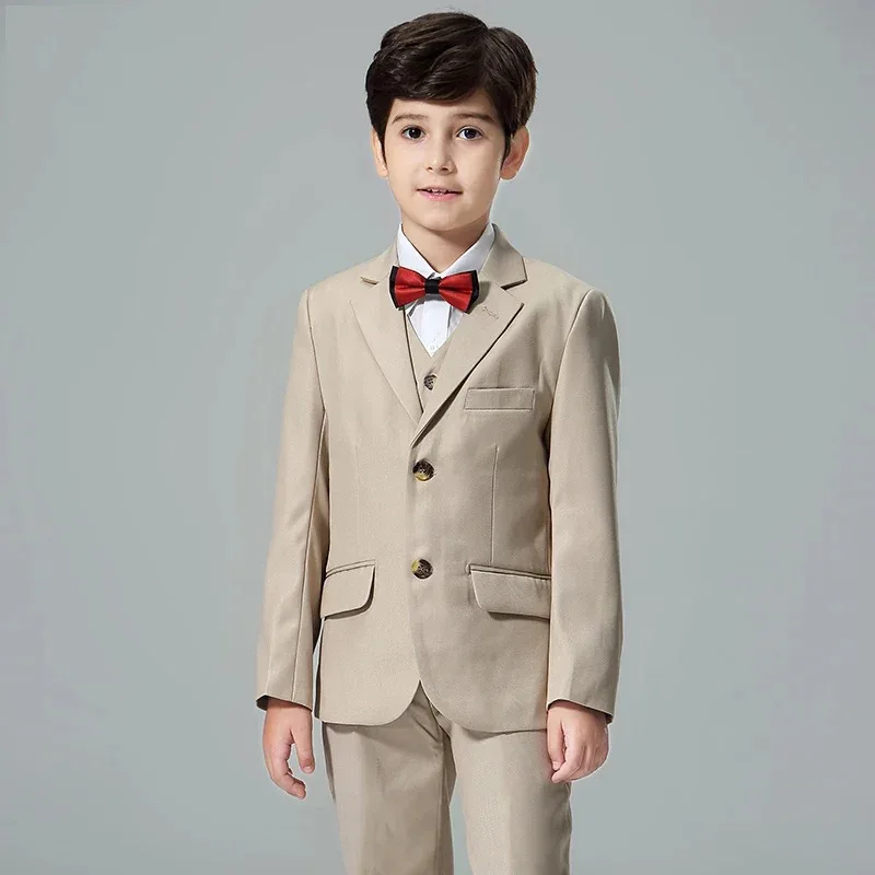 Khaki Boy Wedding Party Costume Notch Lapel 2-Buttons Blazer Vest Pants Children Formal Suit Dress Kid School Graduation Tuxedos