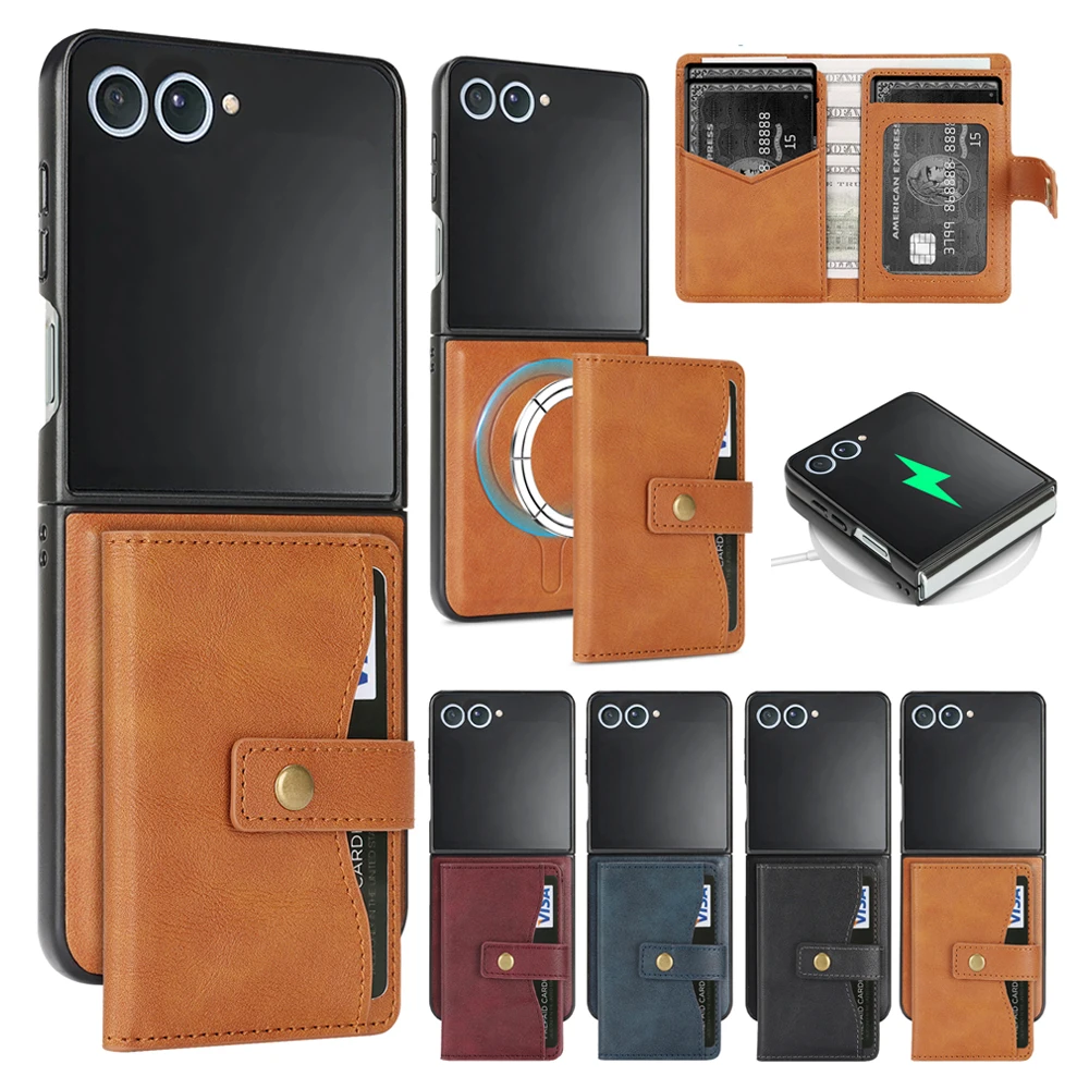 Magnetic Leather Wallet Phone Case with Kickstand and Card Holder