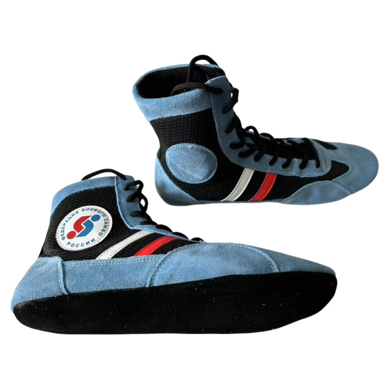 Sambo Wrestling Shoes Blue and Red Professional Fighting Leather Sneakers Training Soft Bottom САМооборона Без Оружия Shoe