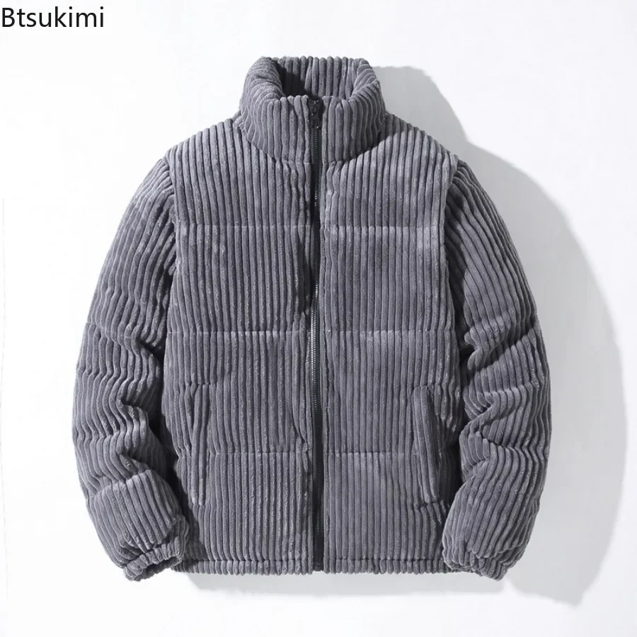 New Men's Corduroy Parkas Thicken Warm Cotton-padded Jackets Fashion Stand Collar Solid Zipper Casual Coats Man Winter Outerwear parka coat parkas coat