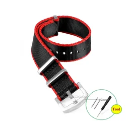 Premium Braided Nylon Canvas Watch Band - Universal Soft Sport Bracelet Accessory - 22mm (Black red)