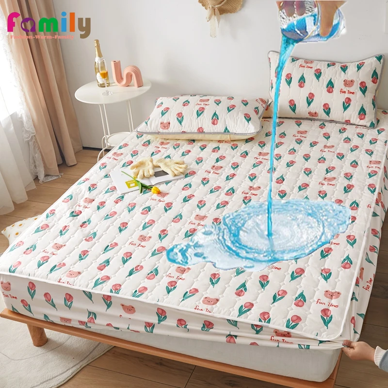 

Waterproof Bed Cover Queen Sheet Breathable Mattress Cover Embossed Quilted King Mattress Protector Fitted Sheet（No Pillowcase）