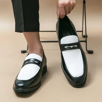 2024 Luxury Brand Black and White Color Block Casual Men's Skating Classic Style Thick Bottom High Quality Indian Leather Shoes 1