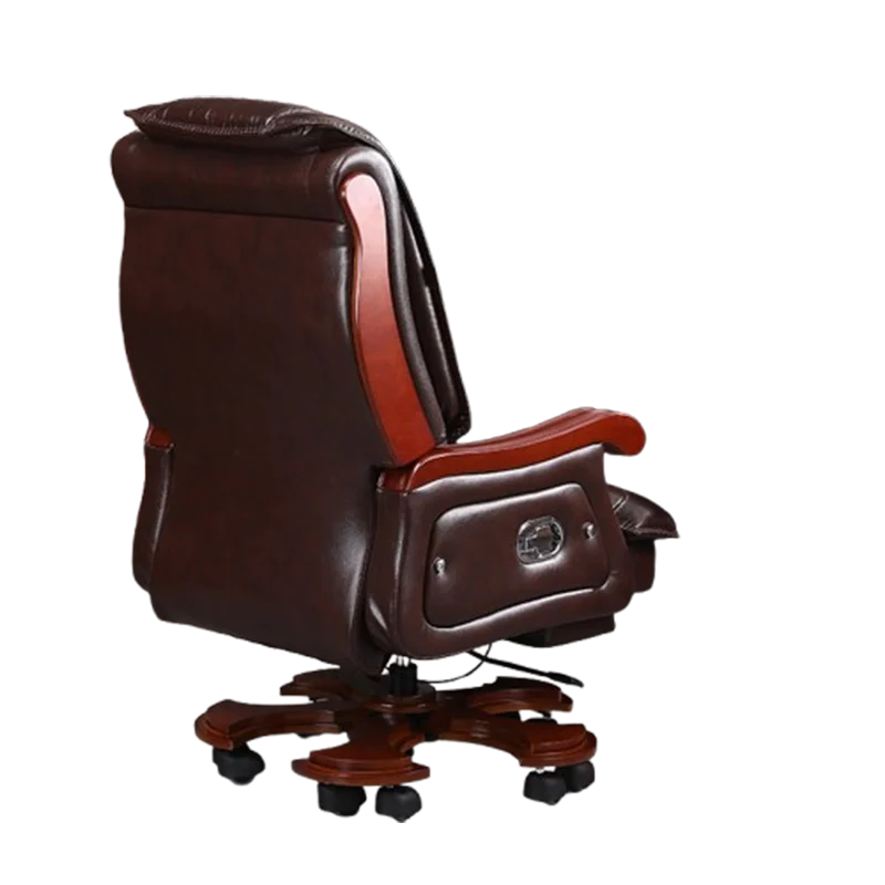 Leather Chair First Layer Cowhide Large Business Reclining Office Chair Solid Wood Massage Chaises De Bureau Lounge Furniture 5