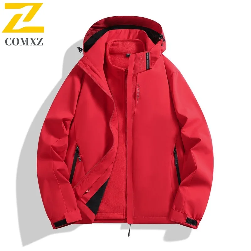 COMXZ Men Outerwear 3 in 1 Winter New Windproof Waterproof Travel Climbing Rainproof Coat 2025 Hiking Wear Resistant Warm Jacket
