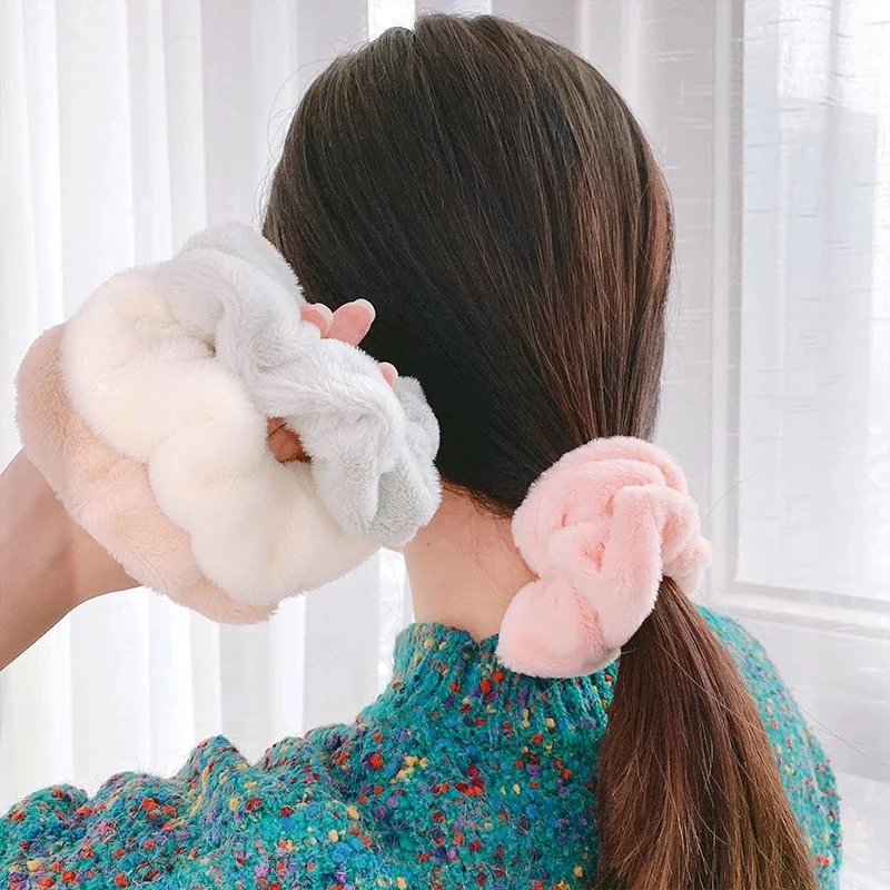 Autumn Winter Cute Plush Hairbands Girls Warm Soft Hair Scrunchies Cute Plush Elastic Multicolor Rubber Band Loop Accessories
