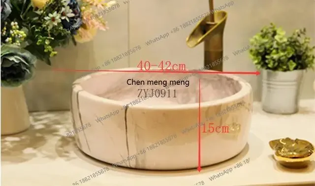 อ่างล้างหน้าแบบวางบนเคาน์เตอร์ RR Art เซรามิกสำหรับห้องน้ำ ลายหิน 4