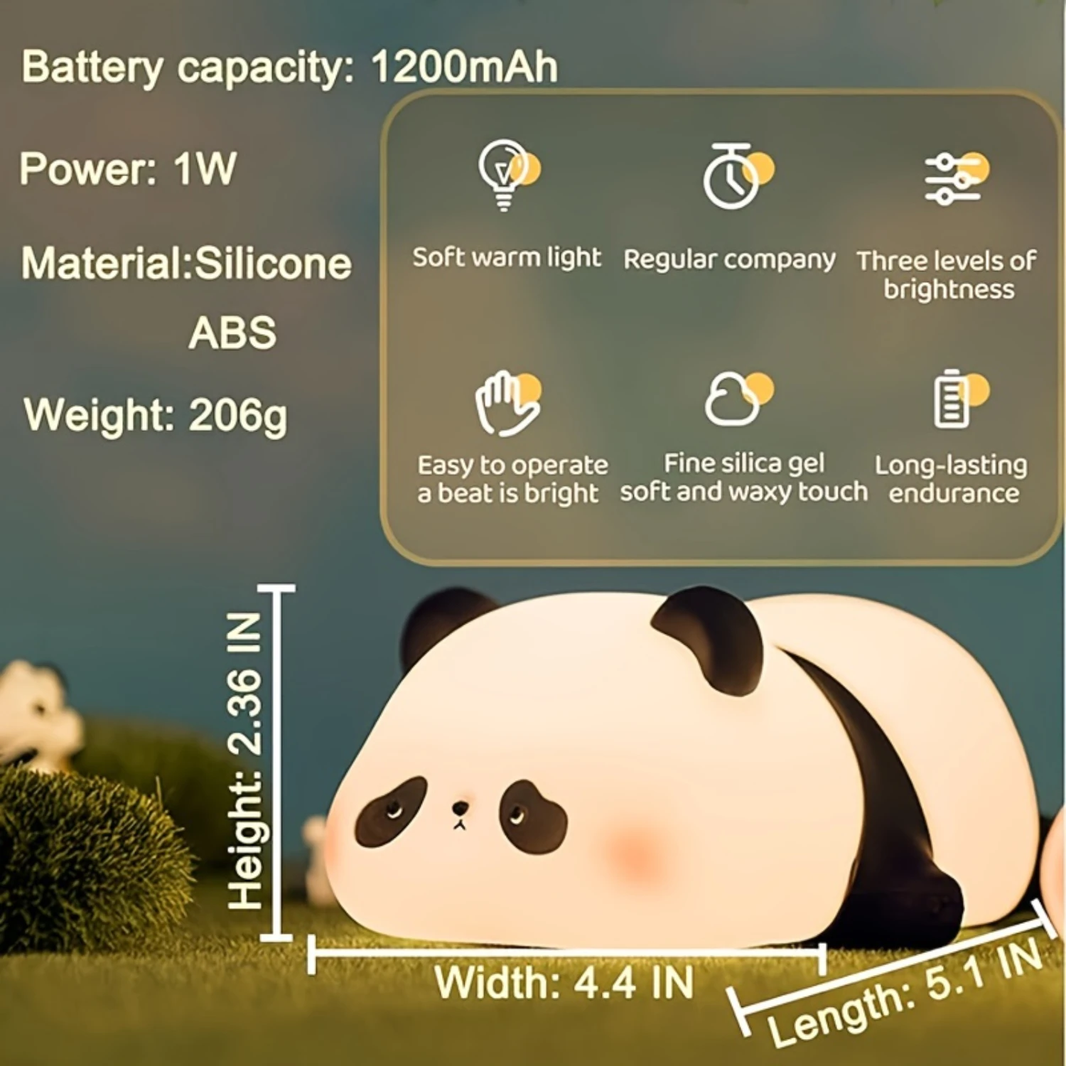 Dimmable Cute Panda Night Light-Soft-Glow LED, Squishy Silicone Design, Perfect for Breastfeeding, Nursery, and Room Decor