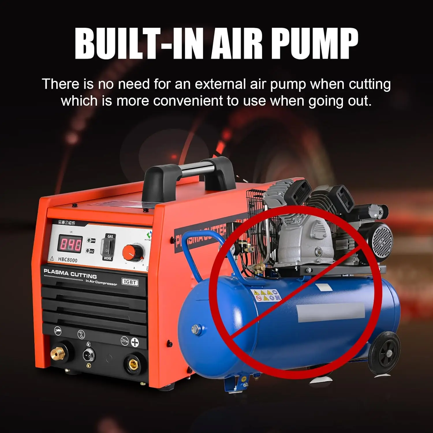 HITBOX 40 Amp Plasma Cutter with Built-In Air Compressor 220V Digital Inverter IGBT Clean Cut Plasma Cutting Machine HBC8000 3