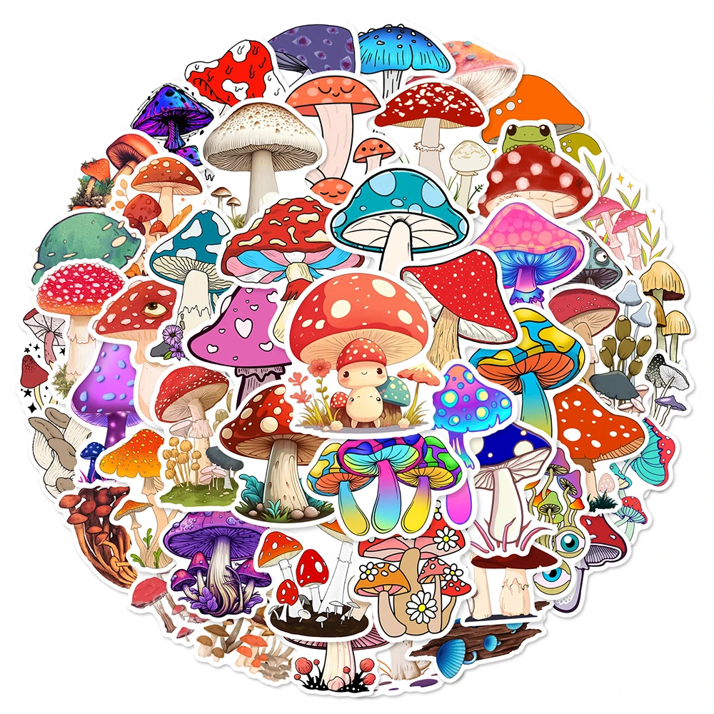 

10/30/50Pcs Cartoon Colorful Mushroom Stickers Vintage Cute Graffiti Decals Kids Toy DIY Laptop Waterproof Vinyl Decal Wholesale