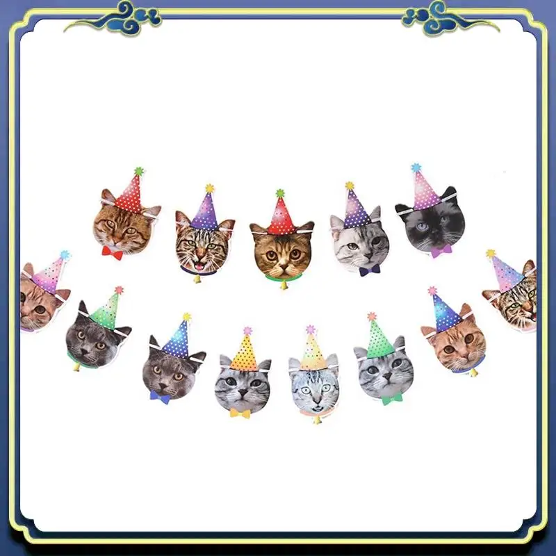 Pet Birthday Banner Cartoon Cute As Shown Paper Cat Dog Birthday Party Hanging Banners