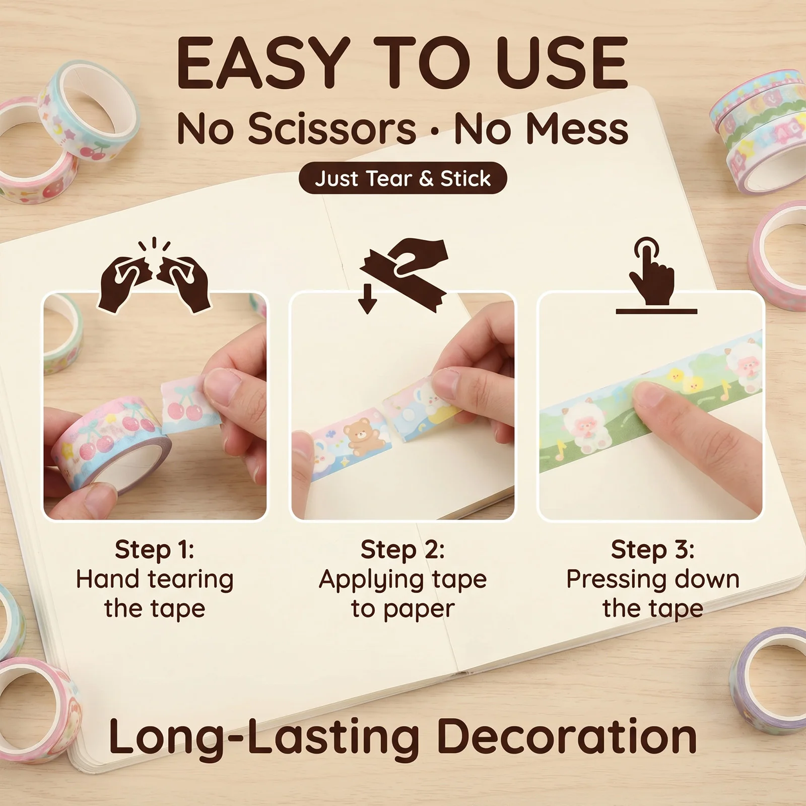 Washi 테이프 세트 종이 DIY 장식 공예 선물 장식 학생 문구 용품을위한 스크랩북 마스킹 스티커