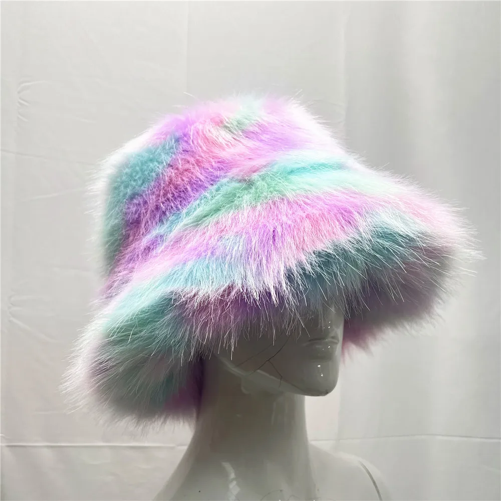 Women Winter Hats Faux Fur Panama Fisherman Bucket Hat