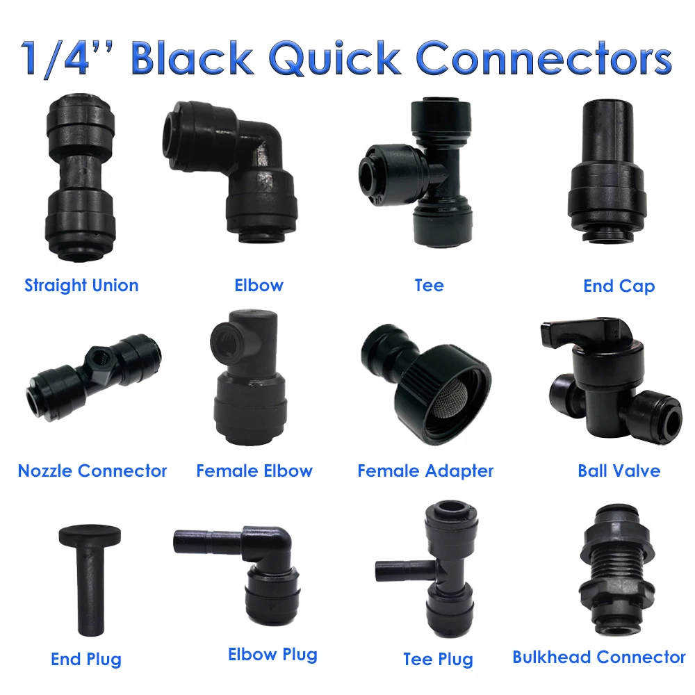 

10Pcs Black Quick Connect For Outdoor Garden Misting System Water Sprayer Plants Flowers Irrigation Quick Fittings Tee Elbow