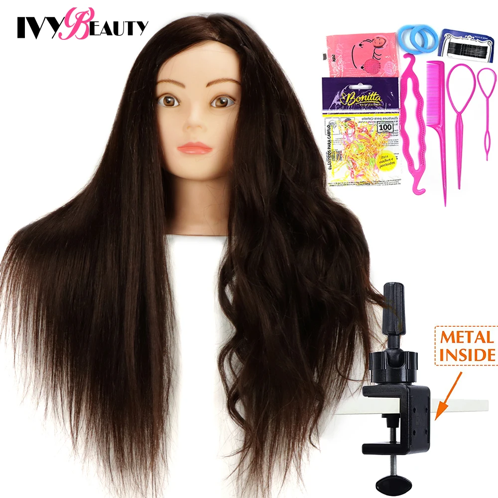 Mannequin Head with Human Hair, 18 inch Mannequin Head with Tripod Stand,  Real Hair Cosmetology Makeup Hairdressing Training Head with Wig Stand