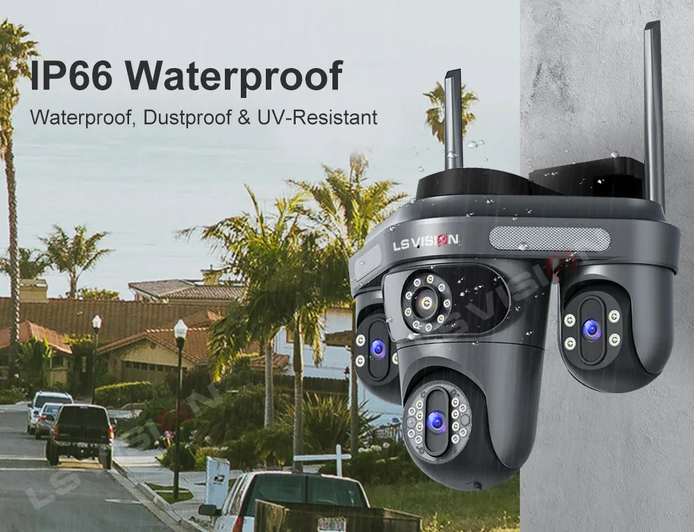 15MP WiFi Security Camera Three Screens Outdoor IP Camera Three PTZ 2-Way Audio